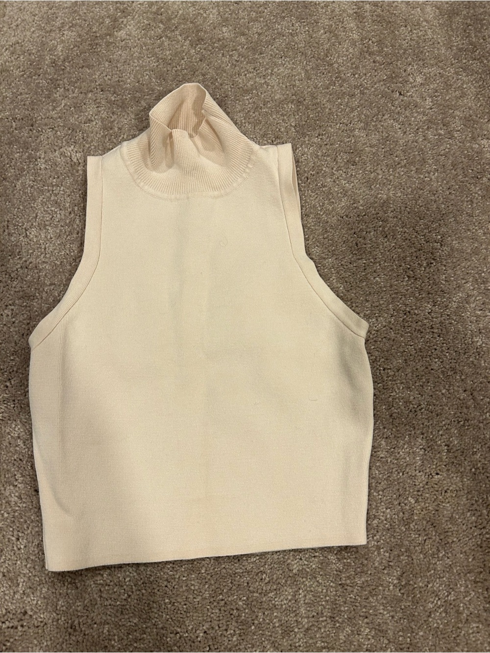 Zara Cream Ribbed Sleeveless Turtleneck Top